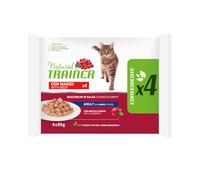 Natural Trainer Cibo Umido per Gatti Adulti con Manzo, Pack 4 x 85g
