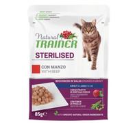 Natural Trainer Adult Sterilised Bocconcini in salsa 85 gr - Manzo - Confezione da 12 pezzi - Cibo umido per gatti - 1° ORDINE? scegli lo sconto BZR5 / BZR20 + 200 punti fedeltà