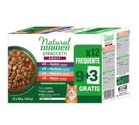 Natural Trainer Straccetti Cibo Umido per Gatti Adulti - Bocconcini in salsa Multipack (Salmone, Manzo, Anatra, Merluzzo) 12 x 85g