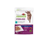 Natural Trainer Sterilised Bocconcini con Manzo e fibra di pisello Gatto adulto 85 g