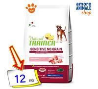 Natural Trainer Dog Sensitive No Grain Adult Medium Maxi Maiale e Patate 12 Kg