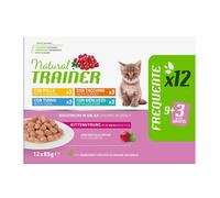 Natural Trainer Cat Kitten Bocconcini in salsa cotti al vapore multipack 12x85 gr 3x Pollo 3x Tonno 3x Tacchino 3x Merluzzo - 1° ORDINE? scegli lo sconto BZR5 / BZR20 + 200 punti fedeltà