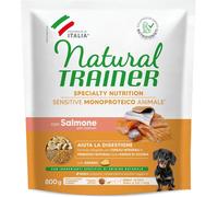 Natural Trainer Speciality Nutrition Sensitive Monoproteico Small&Toy Adult con Salmone e cereali integrali 800 gr - Crocchette monoproteiche cane - 1° ORDINE? scegli lo sconto BZR5 / BZR20 + 200 punt