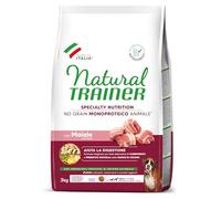 Natural Trainer Sensitive No Grain Monoproteico Animale - Cibo per Cani Adulti Medium&Maxi con Maiale e Patate - 3kg