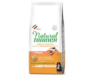 Natural Trainer Speciality Nutrition Sensitive Monoproteico Medium&Maxi Puppy e Junior con Salmone e cereali integrali 12 kg - Crocchette monoproteiche cane - 1° ORDINE? scegli lo sconto BZR5 / BZR20