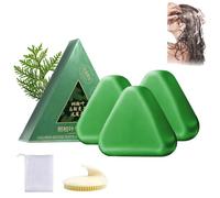 Natural Usman Grass Solid Shampoo Bar - Gentle on Hair & Scalp,Arborvitae Leaf Plant-Based Shampoo Soap,Travel-Friendly Green Triangle Soap for Hair (3pcs)