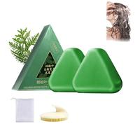 Natural Usman Grass Solid Shampoo Bar - Gentle on Hair & Scalp,Arborvitae Leaf Plant-Based Shampoo Soap,Travel-Friendly Green Triangle Soap for Hair (2pcs)