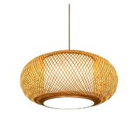 Natural Wicker Hanging Lighting Antique Lantern Guard Pendant Light Shade Chinese Style Industrial Chandelier Lights for Dining Room Restaurant (No)(60CM)