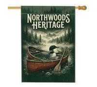 Natural Wilderness - Bandiera rustica per casa con Loon e canoa, 71 x 101 | Decorazione per cabina sul lago, bandiera da cortile, tema natura selvaggia, arte rustica della canoa, paesaggio forestale