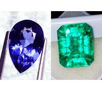 Naturale Blu Tanzanite & Smeraldo 8 A 10 KT Certificato Loose Gemma ~TE014