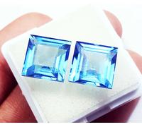 Naturale London Topazio Blu 18 KT Loose Gemma Forma Quadrata Paio Certificato