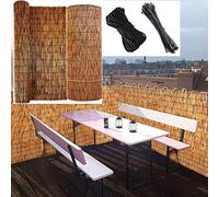 Naturale per balcone e patio, tenda decorativa per finestra con fascette per cavi, 90 x 700 cm, in bambù, per esterni, protezione solare e soluzione per la privacy del giardino