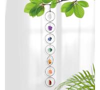 Naturale pietra di cristallo grezzo 7 Chakra Wall Decor Guarigione Cristallo Gemstone Outdoor Indoor Finestra rotonda appeso Decorazione casa (colore argento)