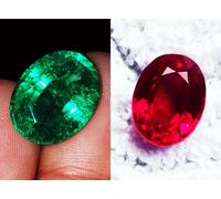 Naturale Rosso Rubino & Verde Smeraldo 8 A 10 KT Paio Sfuso Gemma Certificato