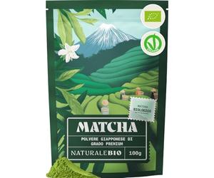 NaturaleBio Matcha Premium Giapponese Bio in Polvere con L-Teanina | 100 g. Matcha premium da prima e seconda raccolta, con antiossidanti, per matcha latte, smoothie e iced matcha.