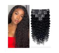 Naturali Extension for capelli con clip, ondulate e profonde, capelli umani Remy brasiliani, spessi fino alle punte, nero naturale Extension Capelli(10inches)