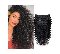Naturali Extension for capelli ricci brasiliani con clip, 8 pezzi, extension for capelli umani a onda profonda, 1B 120 g Extension Capelli(22inches)