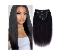 Naturali Extension for capelli umani con clip, lisce e crespe, confezione da 8 pezzi, for testa intera, for donne nere Extension Capelli(16inches,120g)