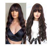 Naturali Parrucca per le donne Capelli sintetici lunghi ondulati neri/marrone parrucche di colore con soffici botti for le donne da indossare quotidiano 32inch parrucche di fibra resistente al calor