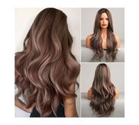 Naturali Parrucca per le donne Parrucche sintetiche for feste resistenti al calore, stile classico elegante, parte centrale lunga, parrucca di colore biondo misto Ombre for ragazze e signore sintetici
