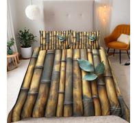 NaturaliSemplici,I Pali Bambù Disposti Modo Ravvicinato Copripiumino Una PiazzaMezza 200x200 (2 Federa 50x80) Abbellimento Con Foglie Verdi Set Copripiumino 3D Microfibra Ultra Angoli FissiCerniera