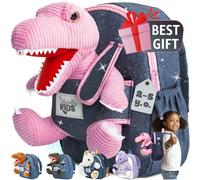 Naturally KIDS Zaino Piccolo con Dinosauro Rosa di Peluche per bimbo bimba di 3 4 5 anni - Zainetto con tasche Asilo Bambino - T rex Dinosauro Giocattolo - Regalo Bambina 5 - Dinosauri per Bambini