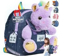 Naturally KIDS Zaino Piccolo con Unicorno Viola di Peluche per bimba bimbo di 3 4 5 anni - Zainetto con tasche Asilo Bambino - Regalo Bambina 5 anni - Giocattolo Animali per Bambini