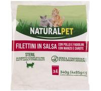NaturalPet Cat Adult Sterilised Filettini in salsa multipack 4x85 gr 2x Pollo e fagiolini 2x Manzo e carote - 1° ORDINE? scegli lo sconto BZR5 / BZR20 + 200 punti fedeltà