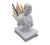 Naturalspring® Julius Caesar Portapenne da scrivania, creativo, statua di busto di Cesar, accessorio di cancelleria (effetto pietra bianca)