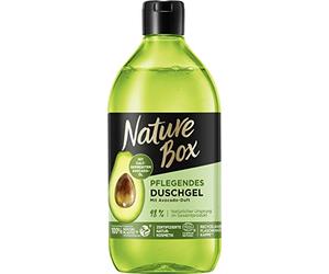 Nature Box Gel doccia nutriente con profumo di avocado (385 ml), cura della doccia con olio di avocado spremuto a freddo, bottiglia in 100% plastica sociale riciclata