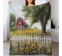 Nature Cabin Flower Landscape Rustic Sunflower Garden Coperta Plaid Leggera Blanket Morbida Coperta Flanella Per Autunnale Camera Da Letto Campeggio S