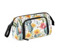 Nature Cactus Retro Watercolor Pencil Box Grande Capacità Speciale Astuccio Portamatite Portatile con Scomparti per Ragazzi Scuola Media