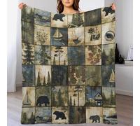 Nature Checkered Bear Retro Tree Sailboat Patchwork Copertas Pelosa Lavabile Blanket Spessa Coperta Plaid Per Divano Autunnale Campeggio L