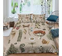 Nature illustrationsSet Di Copripiumino morbida Set di 3 Pezzi stampa di 3D cerniera nascosta Botanical vintage copripiumino incluso federe aiosa ultra morbido for coppie Super king（260x220cm）