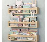 NATURE SUPPLIES Set di 3 mensole sospese in legno naturale 58 cm, ideali per libri, giocattoli e decorazioni, cameretta dei bambini sospesa a parete