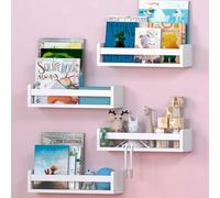 NATURE SUPPLIES Set di 4 mensole bianche per cameretta 41 cm, ideali per libri, giocattoli e decorazioni, libreria galleggiante da parete per cameretta e camera dei bambini