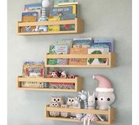 NATURE SUPPLIES Set di 4 mensole sospese da parete in legno naturale, 58 cm, per camera da letto, cameretta dei bambini, per la stanza dei bambini, per la stanza dei bambini, espositore per libri