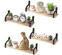 NATURE SUPPLIES Set di 4 Ripiani galleggianti in Legno massello Naturale e Acciaio, Stile Rustico, con venature a Vista, Leggere e robuste, 2 Grandi, 2 Medie