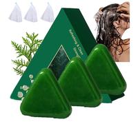 Nature Triangle Shampoo Bar, 120g Usman Grass Glutinous Rice Water Solid Shampoo Bar for Hair Care, Nature Seven Green Soap with Biota & Isatis Root, Deep Cleansing Organic Hair Oil Control (3pc)