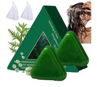 Nature Triangle Shampoo Bar, 120g Usman Grass Glutinous Rice Water Solid Shampoo Bar for Hair Care, Nature Seven Green Soap with Biota & Isatis Root, Deep Cleansing Organic Hair Oil Control (2pc)