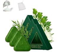 Nature Triangle Shampoo Bar,Natural Cypress Leaf Usman Grass Solid Shampoo Bar,Natural Seven Green Herbal Hair Care & Hair Growth Soap,Calming & Strengthens Hair for Women and Men (3)