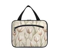 Nature Tulipa Flower Beige appeso trucco borse per le donne con gancio, designer essenziale kit di articoli da toeletta per viaggiatori viaggio bolsos para hombre M, Natura Tulipa fiore Beige, Medium