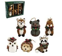 Nature Vibe - Set di 6 ornamenti per albero di Natale, animali della foresta naturale, con scatole regalo, decorazioni rustiche per la casa, regali per festival