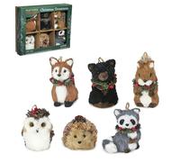 Nature Vibe - Set di 6 ornamenti per albero di Natale, animali della foresta naturale, con scatole regalo, decorazioni rustiche per la casa, regali per festival