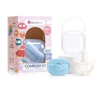 NatureBond Succhietto per neonati Succhietto in silicone Binky succhietto per neonati 2 in 1 | Ultra leggero senza BPA | Copertura igienica gratuita | (6 Mesi +, blu e bianco)