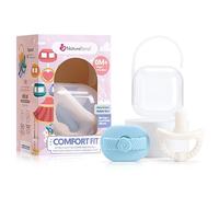 NatureBond Succhietto per neonati Succhietto in silicone Binky succhietto per neonati 2 in 1 | Ultra leggero senza BPA | Copertura igienica gratuita | (0-6 Mesi, blu e bianco)