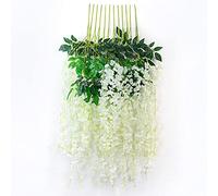 NatureMan Confezione da 12 fiori artificiali da appendere, 1,9 m, glicine ratta ratta da appendere, in seta, per feste di nozze, giardino, decorazione da parete esterna (bianco latte)