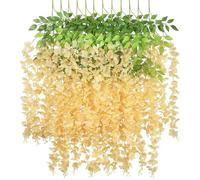 NatureMan Confezione da 12 fiori artificiali da appendere, 1,9 m, glicine ratta ratta da appendere, in seta, per feste di nozze, giardino, decorazione da parete esterna (champagne)