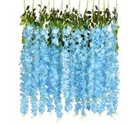 NatureMan Confezione da 12 fiori artificiali da appendere, 1,9 m, glicine ratta ratta da appendere, in seta, per feste di nozze, giardino, decorazione da parete esterna (celeste)