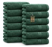 NatureMark Asciugamani per ospiti - Confezione da 12 (30x50 cm), 100% cotone, certificazione Oeko-Tex, morbidi, assorbenti e facili da curare - Per bagno, ospiti e spa - Colore Verde scuro